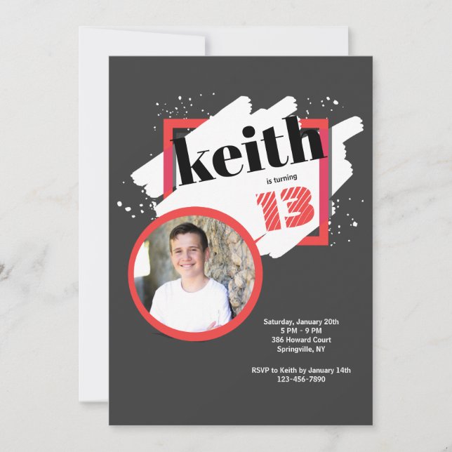 Black With Red Details Photo Invitation (Front)