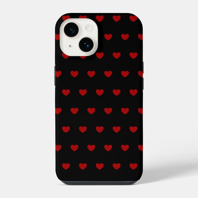Black With Red Hearts Pattern - iPhone Case (Back)