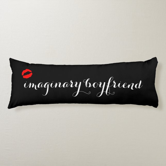 Black with Red Kiss Lips Imaginary Boyfriend Body Pillow (Front)