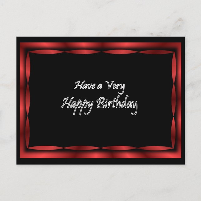 Black with Red Ribbon Happy Birthday - customize Postcard (Front)