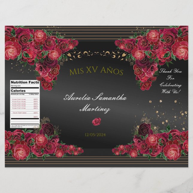 Black with Red Roses Chip Bag Flyer (Front)