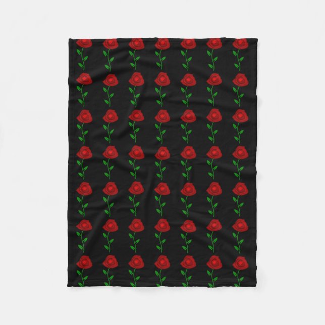 Black with Red Roses Fleece Blanket (Front)