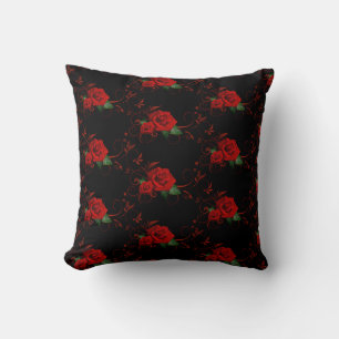 Black With Red Roses Home Decor Throw Pillow