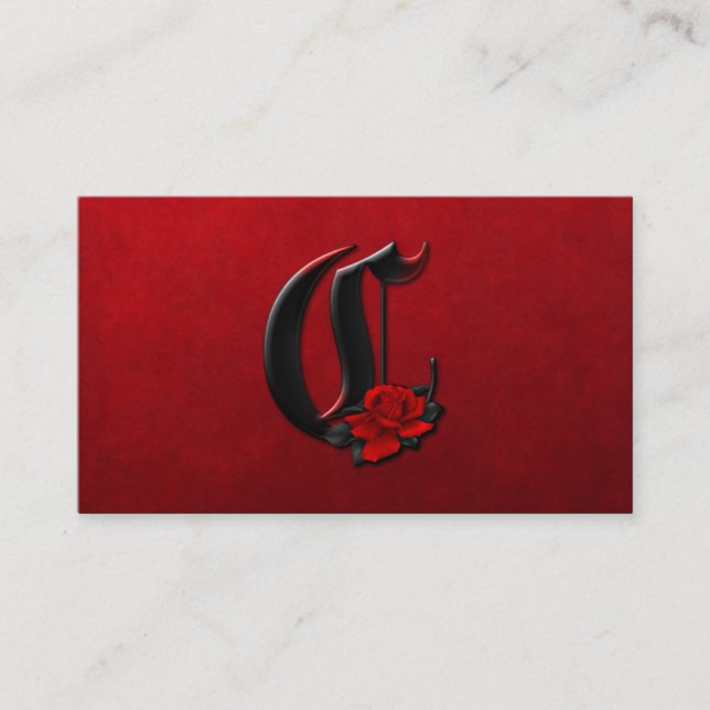 Black with Red Roses Initial C Goth Business Card (Front)