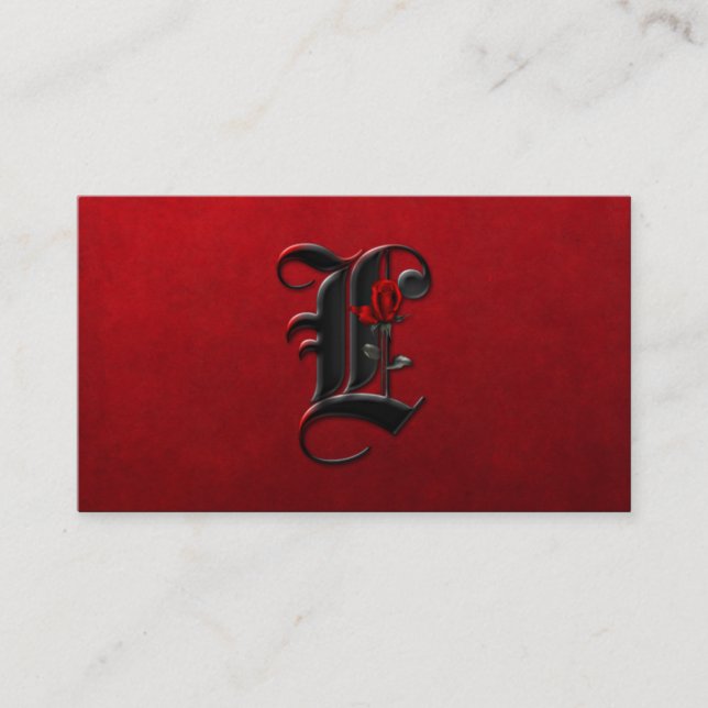 Black with Red Roses Initial L Goth Business Card (Front)