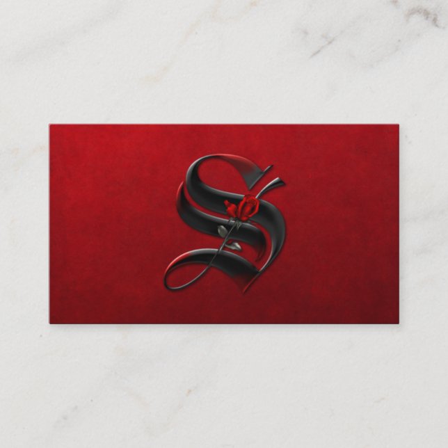 Black with Red Roses Initial S Goth Business Card (Front)