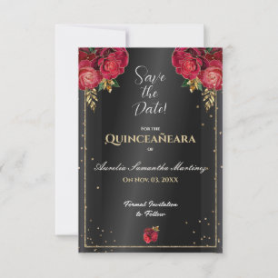 Black with Red Roses Quinceañera Save the Date