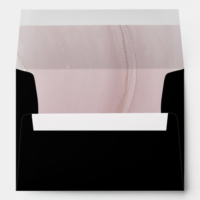 Black with Rose Gold Marble Texture Lined Envelope (Back (Bottom))