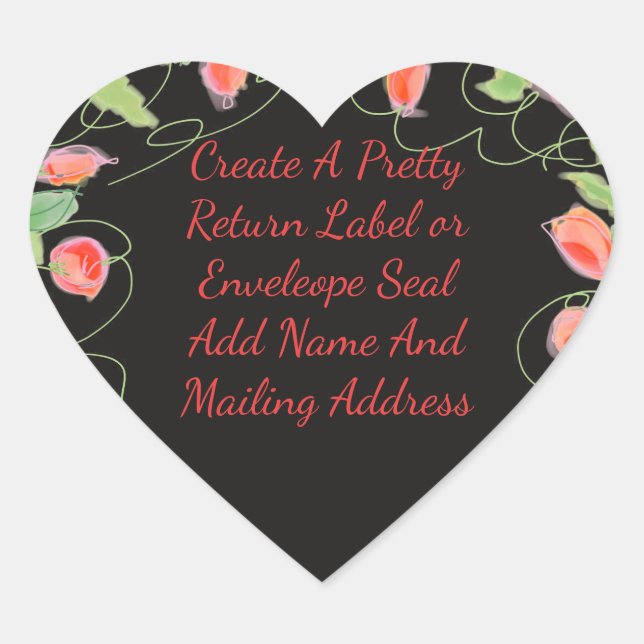Black With Roses in Coral Heart Sticker (Front)