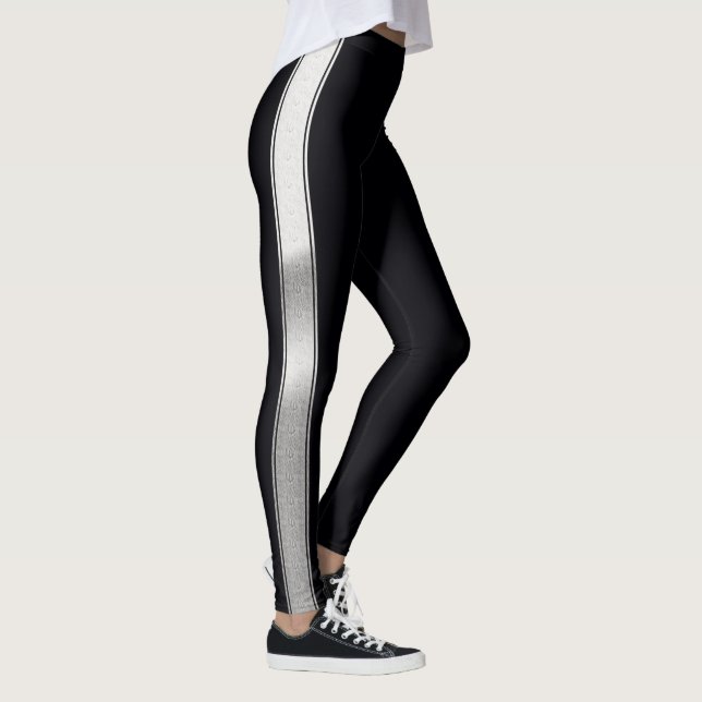 Black with Silver Foil Stripes Leggings (Right)