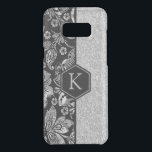 Black With Silver Glitter & Damasks Monogram Uncommon Samsung Galaxy S8 Plus Case<br><div class="desc">Elegant black and silver damasks and silver glitter with customizable monogram.</div>