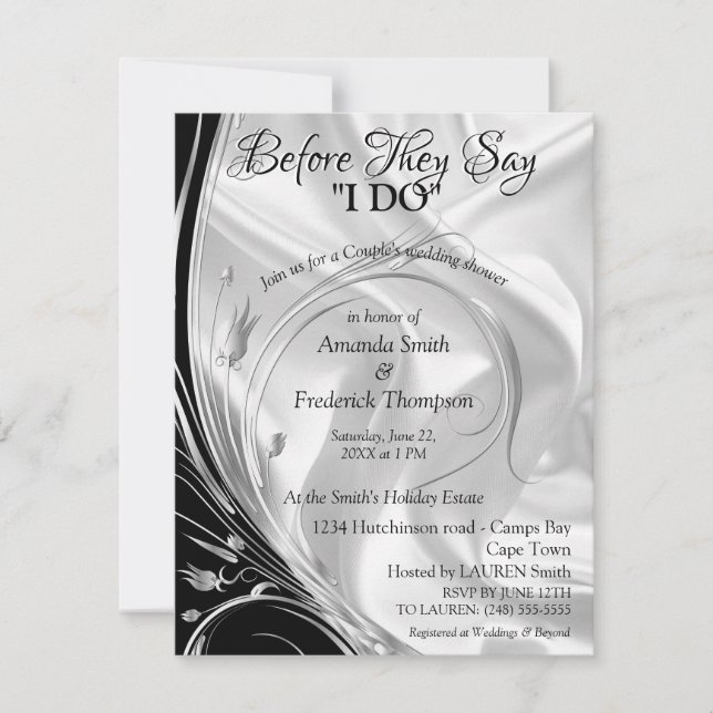 Black with Silver on Champagne Silk Couple Shower Invitation (Front)