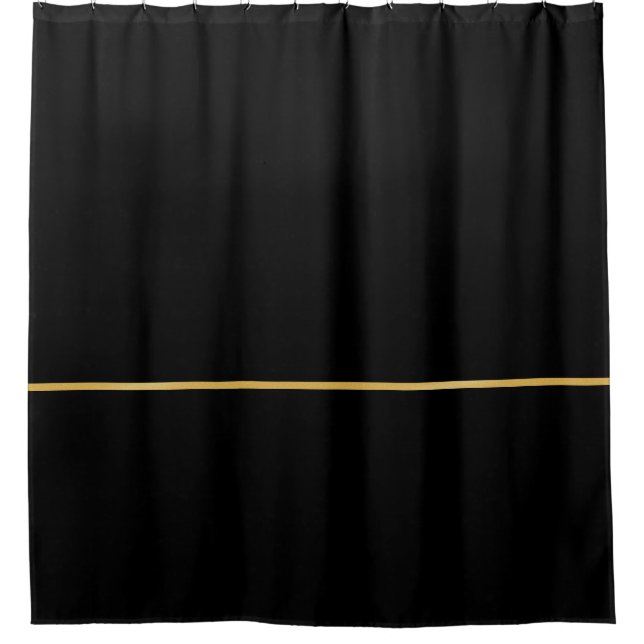 Black with Thin Golden Line Shower Curtain (Front)