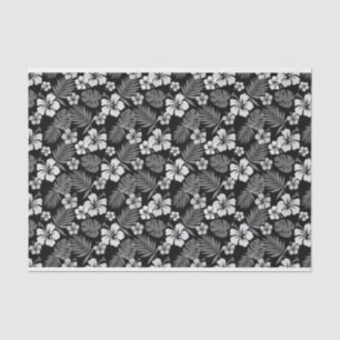 BLACK WITH TROPICAL WHITE HIBISCUS FLOWERS TISSUE PAPER