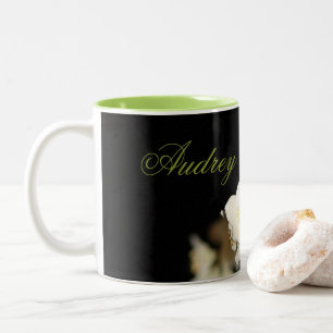 Black With White Blossoms Two-Tone Coffee Mug