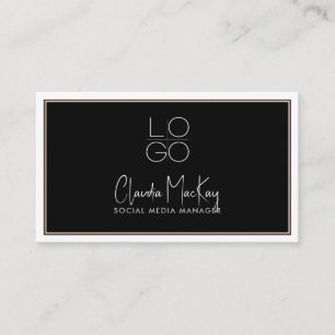 Black with White Border, Key Line Script 3 QR code Business Card