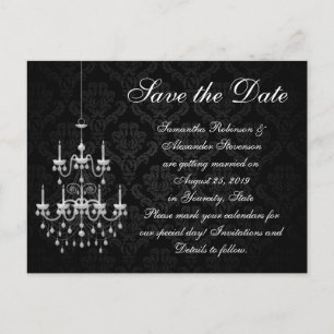 Black with White Chandelier Save the Date Announcement Postcard