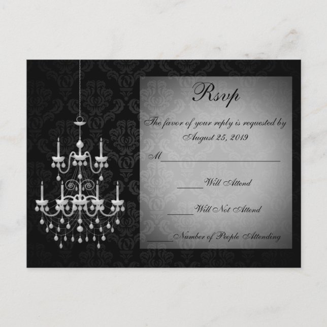 Black with White Chandelier Silhouette Invitation Postcard (Front)