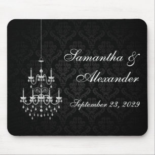 Black with White Chandelier Silhouette Mouse Pad