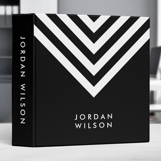Black with White Chevron Modern Minimalist Name Binder (Creator Uploaded)