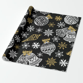 Black With White Christmas Pattern  Wrapping Paper