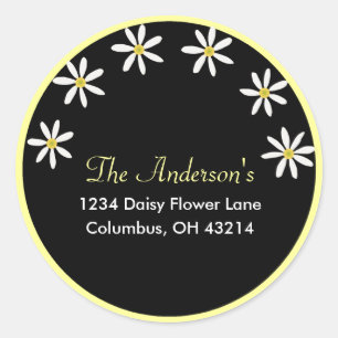Black with White Daisies Address Labels