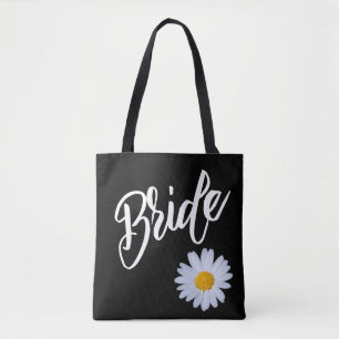 Black with White Daisy Bride Tote Bag