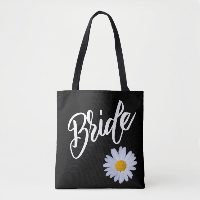 Black with White Daisy Bride Tote Bag (Front)