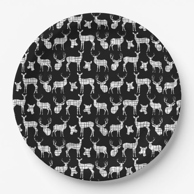 Black With White Deer Paper Plates (Front)