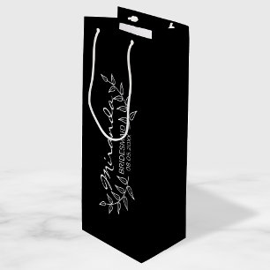 Black with White Laurels Personalized Bridesmaids Wine Gift Bag