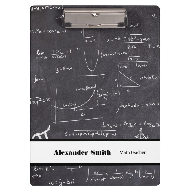 Black with white math equations math teacher clipboard (Front)