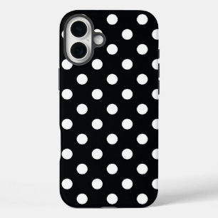 Black with white polka dots iPhone 16 plus case