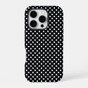 Black with white polka dots iPhone 16 pro case