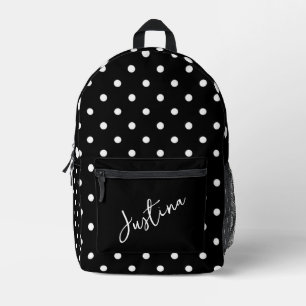 Black with White Polka Dots Personalized  Printed Backpack