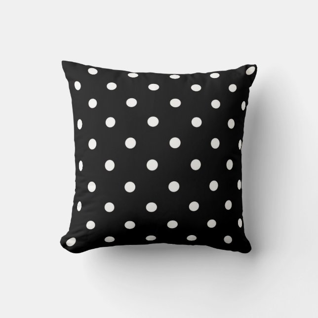 Black with White Polka Dots Throw Pillow (Front)