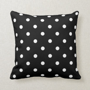 Black with White Polka Dots Throw Pillow