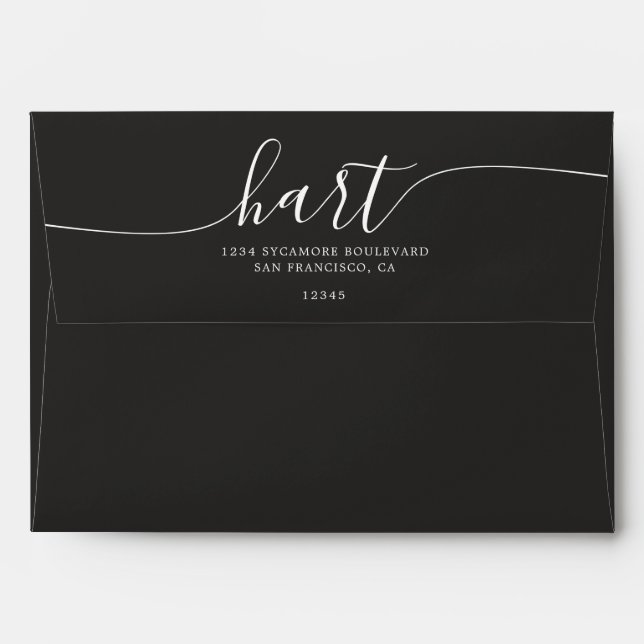 Black with White Script Return Address Envelope (Back (Top Flap))