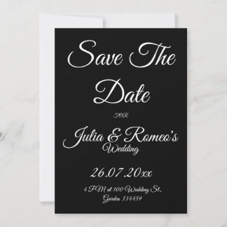 Black with White Script Save The Date Card 