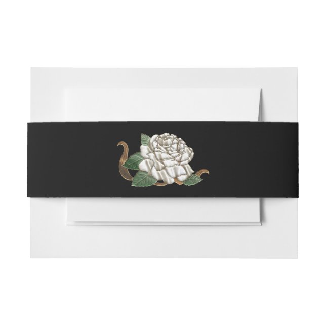 Black with White Silver Rose Belly Band Invitation Belly Band (Front Example)
