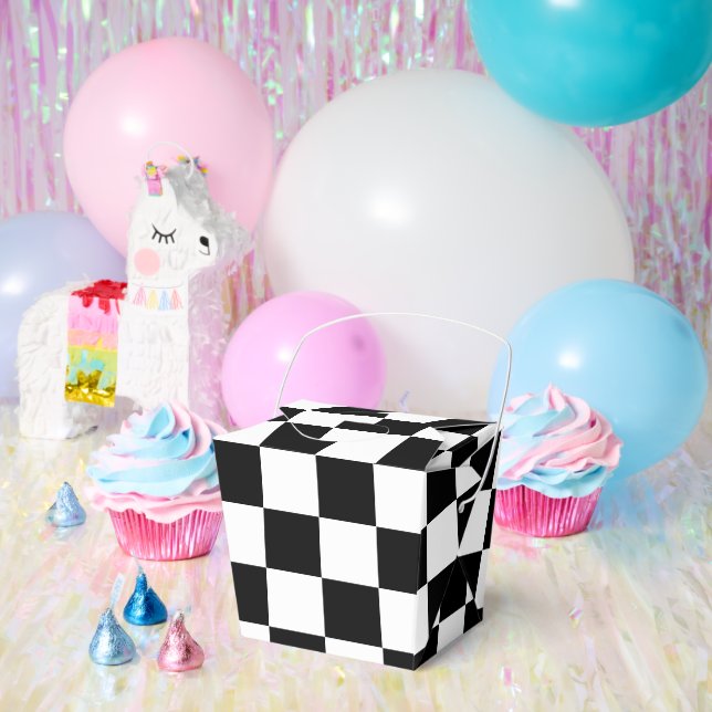 Black with White Square Pattern Large Take Out Favor Box (Party)