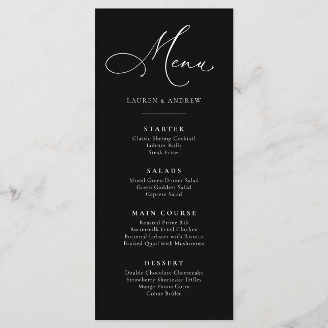 Black with White Text Minimalist Simple Flat Menu (Front)