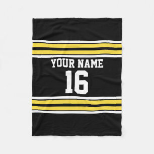 Black with Yellow White Stripes Team Jersey Fleece Blanket