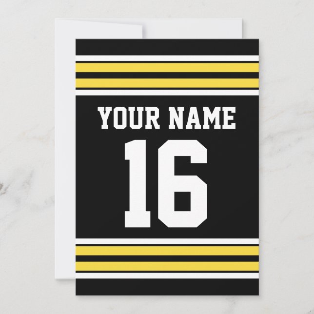 Black with Yellow White Stripes Team Jersey Invitation (Front)