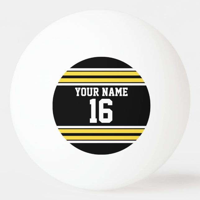 Black with Yellow White Stripes Team Jersey Ping Pong Ball (Front)