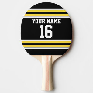 Black with Yellow White Stripes Team Jersey Ping Pong Paddle