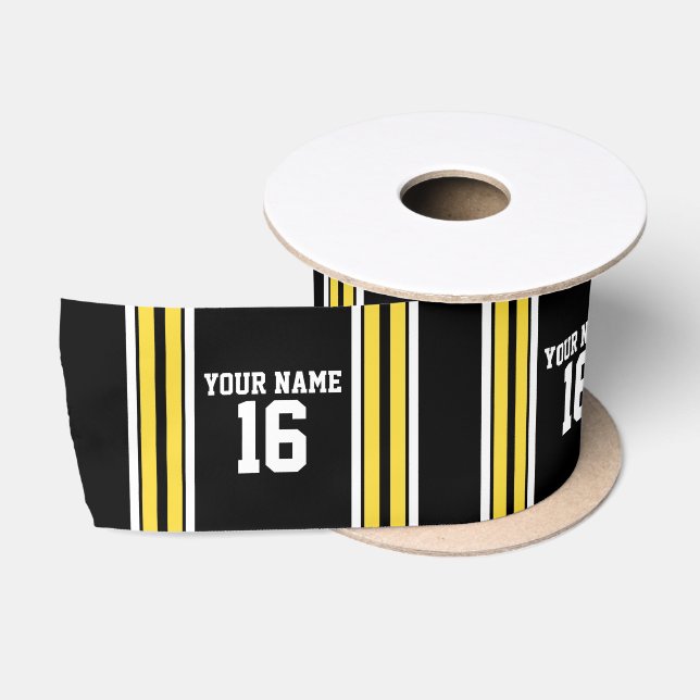 Black with Yellow White Stripes Team Jersey Satin Ribbon (Spool)