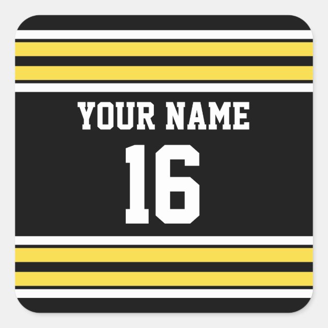 Black with Yellow White Stripes Team Jersey Square Sticker (Front)