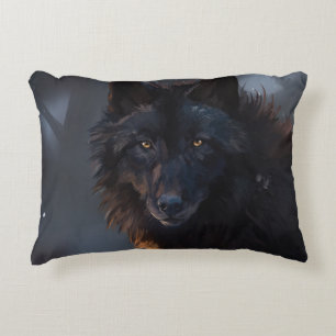 black wolf accent pillow