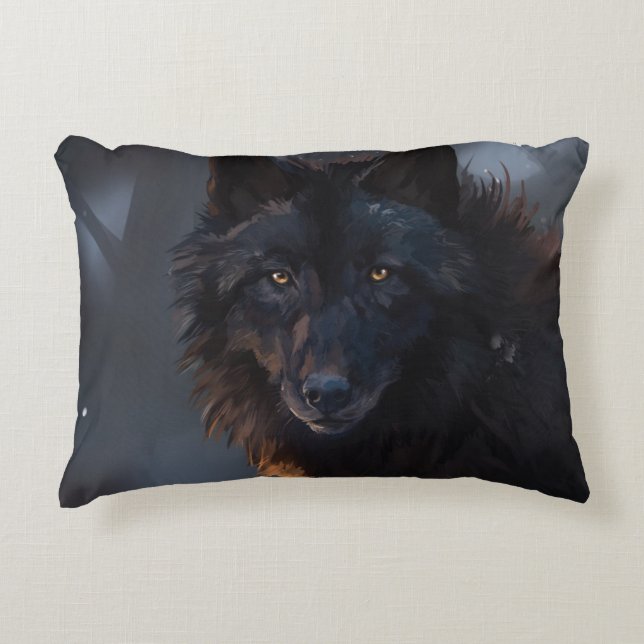 black wolf accent pillow (Front)