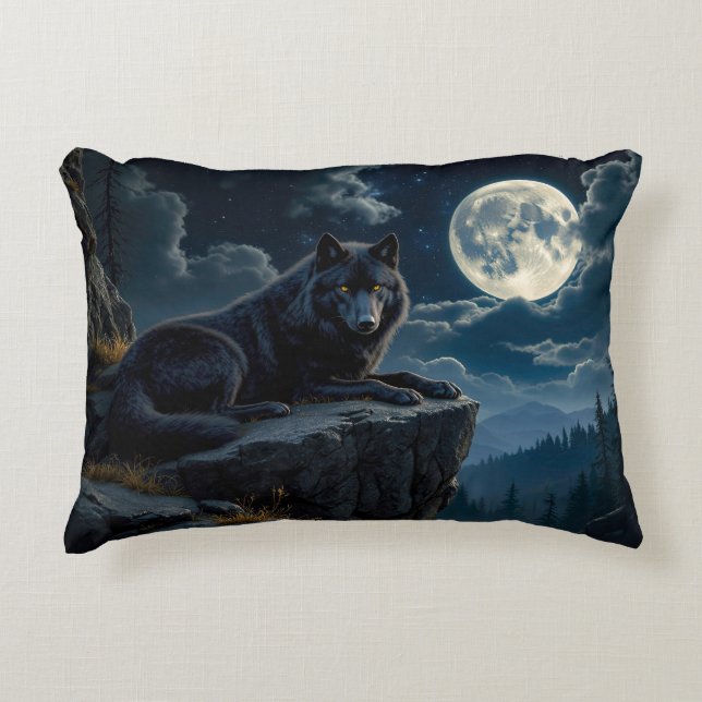 Black Wolf Accent Throw Pillow (Front)